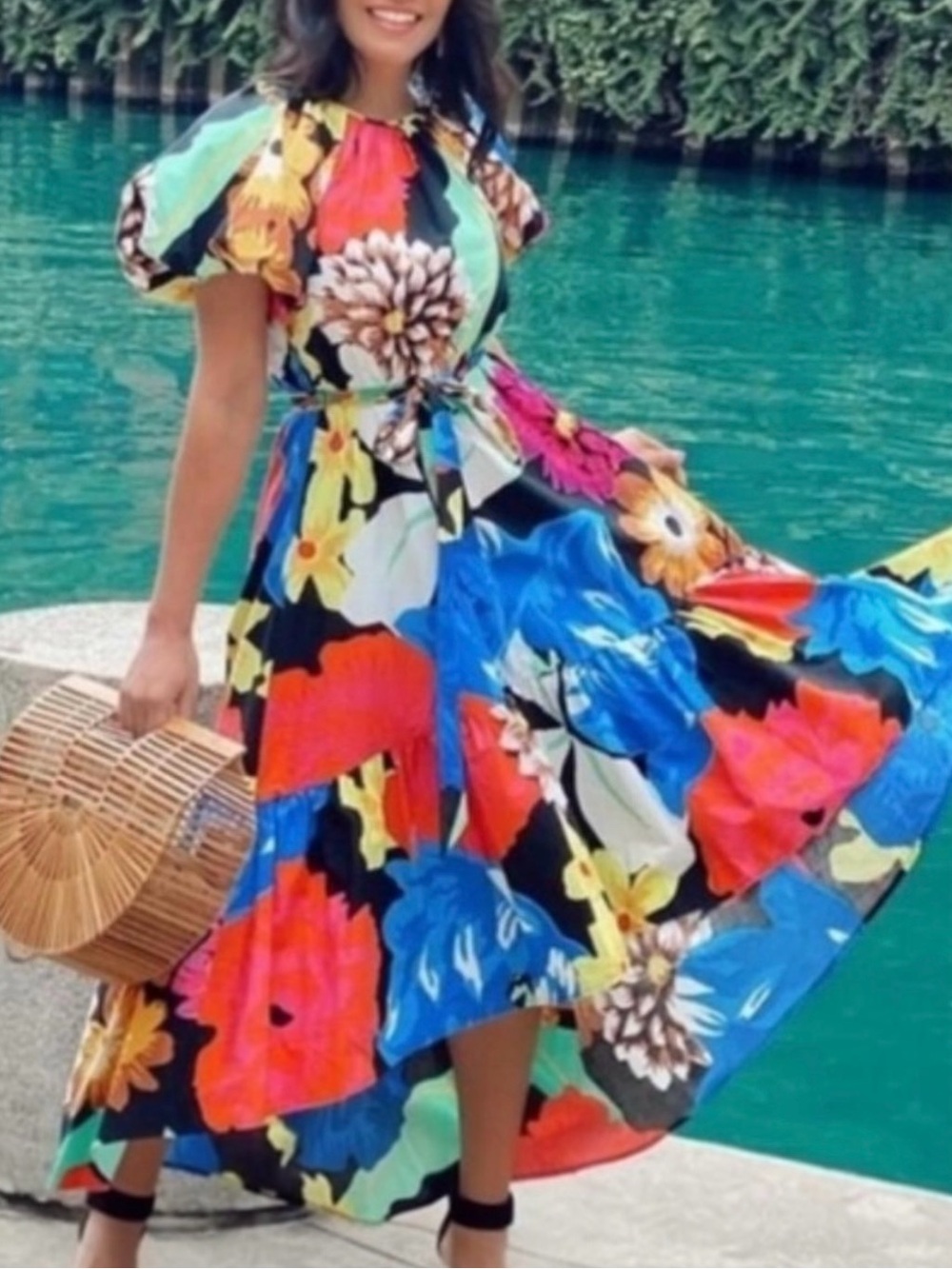 Christopher John Rogers Target Floral Puff Sleeve High Low Poplin Dress Size M - Picture 2 of 13